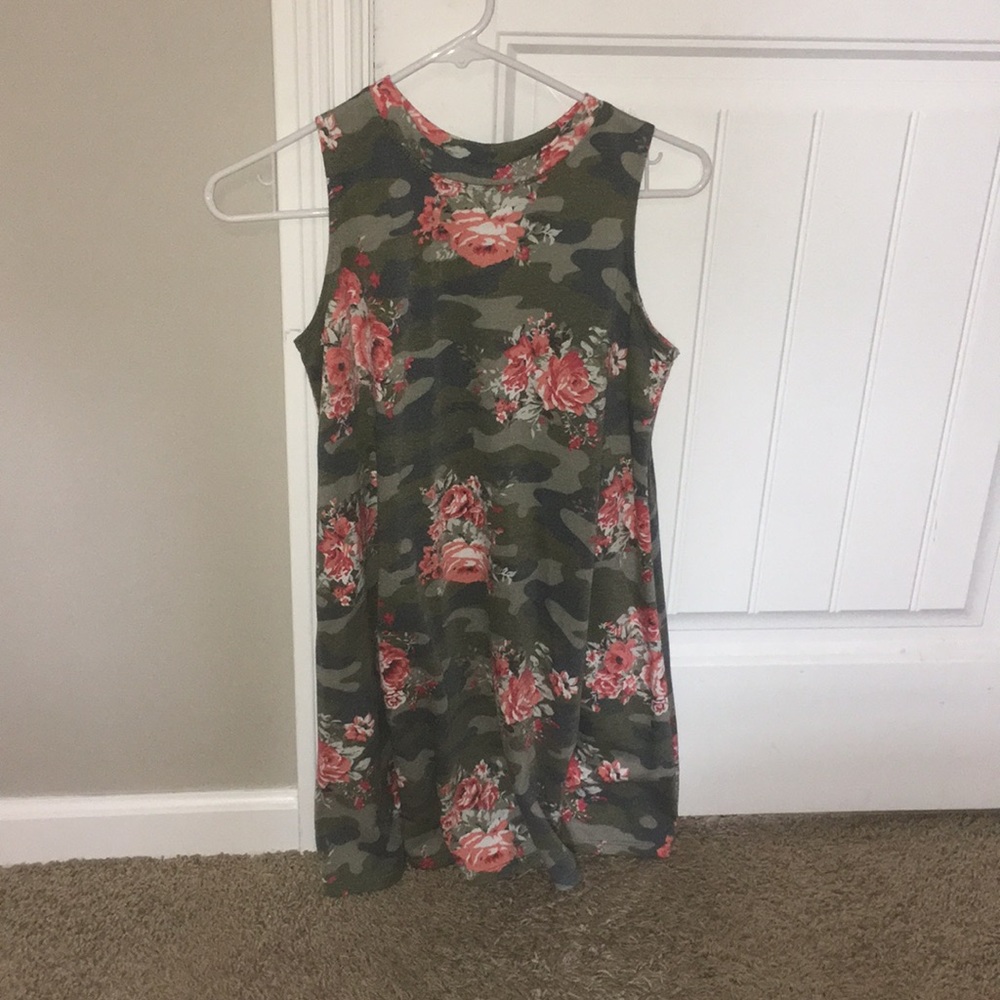 Camouflage tank top dress with pink flowers